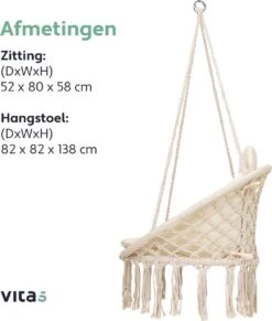 Vita5 Macramé Hangstoel - Voor Binnen En Buiten - Zonder Standaard - Incl. Kussen, Boekenvak En Beschermhoes - Tot 150kg - Beige 22 Vita5 Macramé Hangstoel - Voor Binnen En Buiten - Zonder Standaard - Incl. Kussen, Boekenvak En Beschermhoes - Tot 150kg - Beige -Meubel Verkoop 1020x1200