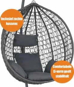 Bircim Hangstoel Ei/Egg-Vorm Met Dikke Kussens - Voor Binnen En Buiten - Incl. Standaard, Onderstel & Kussens - Antraciet 11 Bircim Hangstoel Ei/Egg-Vorm Met Dikke Kussens - Voor Binnen En Buiten - Incl. Standaard, Onderstel & Kussens - Antraciet -Meubel Verkoop 1027x1200