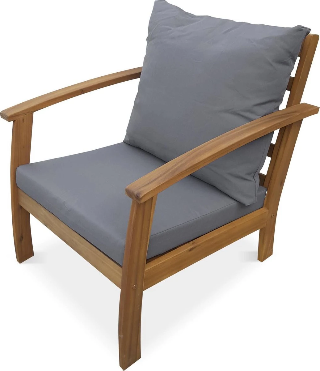 Houten Loungeset 4 Plaatsen - Ushuaïa - Grijs Kussens, Bank, Fauteuils En Lage Tafel Van Acacia, Design 5 Houten Loungeset 4 Plaatsen - Ushuaïa - Grijs Kussens, Bank, Fauteuils En Lage Tafel Van Acacia, Design - Afbeelding 3