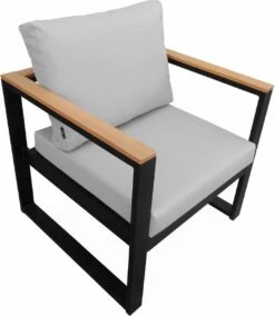 Loungeset 5 Plaatsen Van Aluminium En Eucalyptus – NAZCA – Antraciet Structuur, Lichtgrijs Kussens -Meubel Verkoop 1045x1200 2