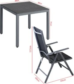 Tuinset 4 + 1 Klapstoelen Tuintafel – Aluminium 80x80cm - Grijs -Meubel Verkoop 1059x1200 3