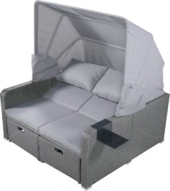 Polyrattan Patio Rieten Meubels Set Voor 2 Personen-Outdoor Rattan Sofa Set Met Intrekbare Luifel-lounge Bank-PE Rotan Loveseat Voor Achtertuin Veranda Tuin Zwembad Balkon-grijs -Meubel Verkoop 1067x1200