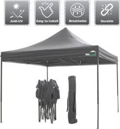 MaxxGarden Easy-up Partytent - 3x3m - Standaard - Waterdicht - Opvouwbaar - Inclusief Draagtas - Antraciet -Meubel Verkoop 1115x1200 3