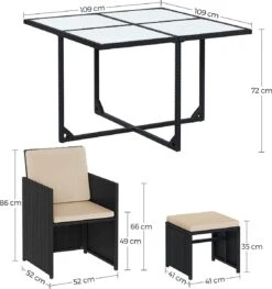 Tuinmeubelset - Tuinset 4 6 8 Persoons - Eettafel En Stoelen - Set Van 9 - Terras - Tuintafel - Salontafel Met Glazen Oppervlak - Zwart Beige -Meubel Verkoop 1127x1200 2