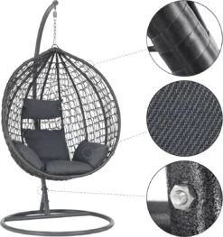 Bircim Hangstoel Ei/Egg-Vorm Met Dikke Kussens - Voor Binnen En Buiten - Incl. Standaard, Onderstel & Kussens - Antraciet 13 Bircim Hangstoel Ei/Egg-Vorm Met Dikke Kussens - Voor Binnen En Buiten - Incl. Standaard, Onderstel & Kussens - Antraciet -Meubel Verkoop 1129x1200