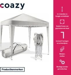 Coazy Waterdichte Partytent 3x3 Meter Opvouwbaar - Paviljoen - Easy Up - Pop-up Tent Met Haringen, Touw En Anti Slip Poten - Waterdicht - Partytenten Weerbestendig -Meubel Verkoop 1131x1200 7