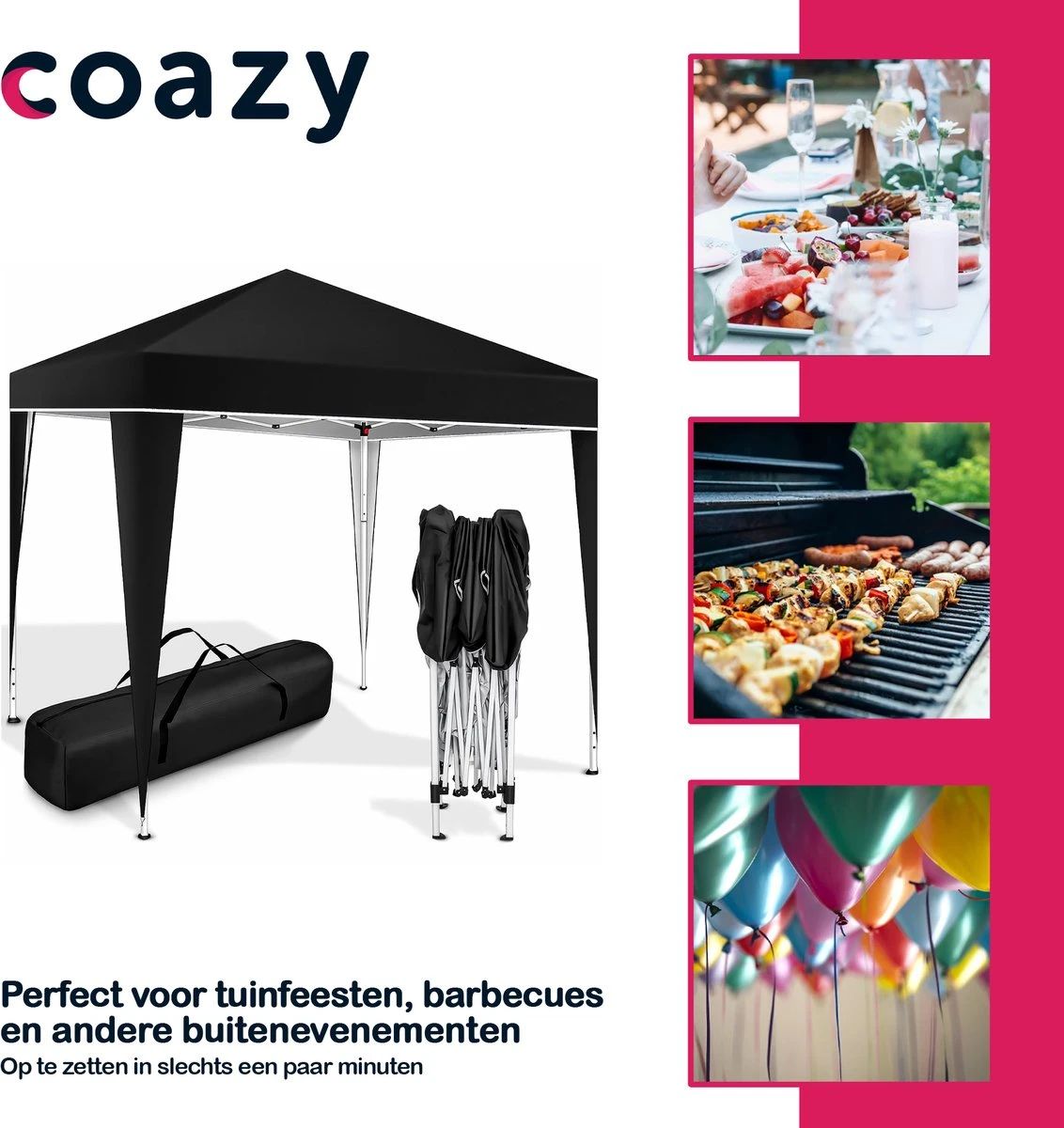 Coazy Waterdichte Partytent 3x3 Meter Opvouwbaar - Paviljoen - Easy Up - Pop-up Tent Met Haringen, Touw En Anti Slip Poten - Waterdicht - Partytenten Weerbestendig 6 Coazy Waterdichte Partytent 3x3 Meter Opvouwbaar - Paviljoen - Easy Up - Pop-up Tent Met Haringen, Touw En Anti Slip Poten - Waterdicht - Partytenten Weerbestendig - Afbeelding 4