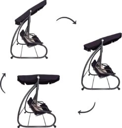 Springos Schommelbank | Linda-Schommel | 3-zits | Waterafstotend | Inclusief 2 Kussens | Verstelbare Luifel | 162 X 200 X 120 Cm | Zwart -Meubel Verkoop 1139x1200