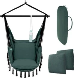 Vita5 XXL Hangstoel | Binnen&Buiten Hangnest | Incl. 2 Kussens En Boekenvak | Volwassenen&Kinderen | Hangmatstoel Tot 225kg | Donkergroen -Meubel Verkoop 1142x1200