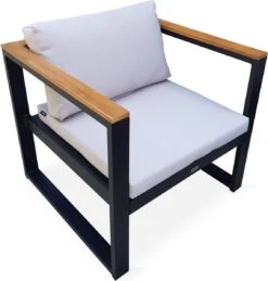 Loungeset 5 Plaatsen Van Aluminium En Eucalyptus – NAZCA – Antraciet Structuur, Lichtgrijs Kussens -Meubel Verkoop 1145x1200 3