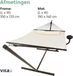 Vita5 Hangmat Met Standaard En Spreidstok – 2 Persoons – Incl. Bekerhouder - Afneembaar Kussen – Uv-bestendig – Beige -Meubel Verkoop 1152x1200