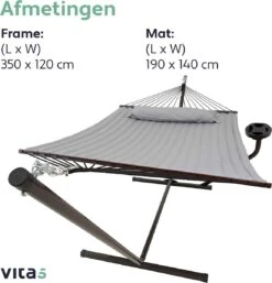Vita5 Hangmat Met Standaard En Spreidstok – 2 Persoons – Incl. Bekerhouder - Afneembaar Kussen – Uv-bestendig – Lichtgrijs -Meubel Verkoop 1153x1200 2