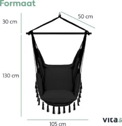 Vita5 XXL Hangstoel - Binnen&Buiten Hangnest - Incl. 2 Kussens En Boekenvak - Volwassenen&Kinderen - Hangmatstoel Tot 225kg - Zwart -Meubel Verkoop 1159x1200 2