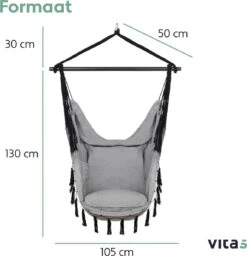 Vita5 XXL Hangstoel | Binnen&Buiten Hangnest | Incl. 2 Kussens En Boekenvak | Volwassenen&Kinderen | Hangmatstoel Tot 225kg | Grijs -Meubel Verkoop 1159x1200