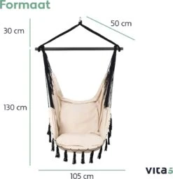 Vita5 XXL Hangstoel | Binnen&Buiten Hangnest | Incl. 2 Kussens En Boekenvak | Volwassenen&Kinderen | Hangmatstoel Tot 225kg | Beige -Meubel Verkoop 1159x1200 3
