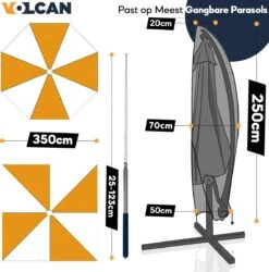 Volcan Parasolhoes Voor Zweefparasol - Tot 300cm - Waterdicht - Oxford 420D - Met Rits, Trekkoord En Stok - Zwart -Meubel Verkoop 1187x1200 3