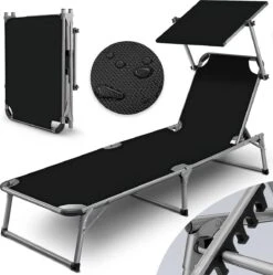 Sens Design Zonnebed - Ligbed Inklapbaar Met Zonneklep - Zwart