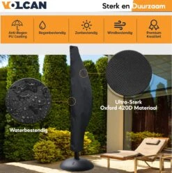 Volcan Parasolhoes Voor Zweefparasol - Tot 300cm - Waterdicht - Oxford 420D - Met Rits, Trekkoord En Stok - Zwart -Meubel Verkoop 1190x1200 5