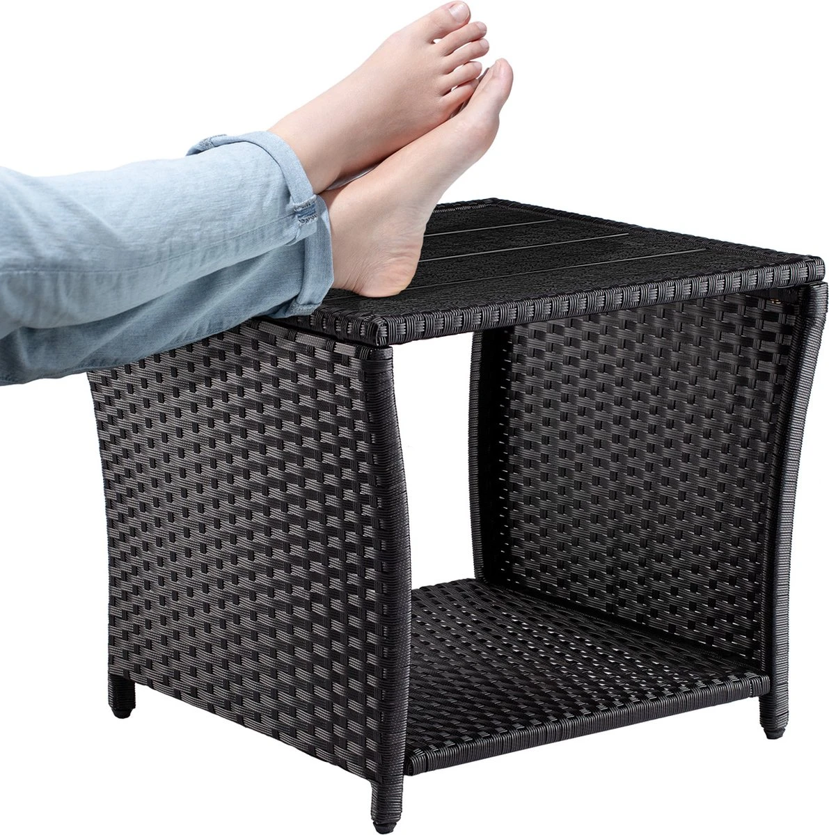 Casaria Polyrattan Bijzettafel - WPC Tafelblad 45x45x40cm – Zwart 7 Casaria Polyrattan Bijzettafel - WPC Tafelblad 45x45x40cm – Zwart - Afbeelding 5