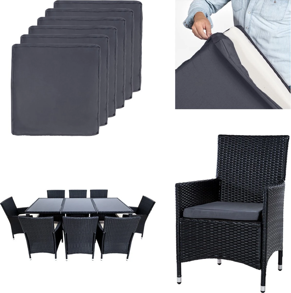 Tectake - Tuinmeubelset - 8 Persoons - Zwart 9 Tectake - Tuinmeubelset - 8 Persoons - Zwart - Afbeelding 7