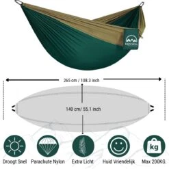 Kanyon Hangmat - Incl. Karabijnhaken En Riemen - Licht Parachutestof - 260 X 140 Cm - Tot 200kg - Groen/Khaki 10 Kanyon Hangmat - Incl. Karabijnhaken En Riemen - Licht Parachutestof - 260 X 140 Cm - Tot 200kg - Groen/Khaki -Meubel Verkoop 1199x1200 4