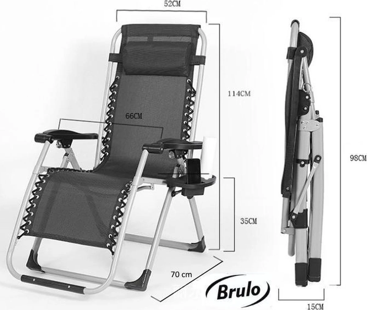 Brulo - Ligstoel Tuin - Ligstoelen - Strandstoel Opvouwbaar - Tuinstoel - Incl Tafel En Hoofdkussen 12 Brulo - Ligstoel Tuin - Ligstoelen - Strandstoel Opvouwbaar - Tuinstoel - Incl Tafel En Hoofdkussen - Afbeelding 10