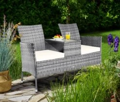 Casaria Polyrattan Tuinbank - Incl. Tafel & Kussens 7 Cm - Grijs -Meubel Verkoop 1200x1013 1