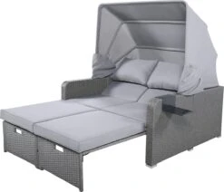 Polyrattan Patio Rieten Meubels Set Voor 2 Personen-Outdoor Rattan Sofa Set Met Intrekbare Luifel-lounge Bank-PE Rotan Loveseat Voor Achtertuin Veranda Tuin Zwembad Balkon-grijs -Meubel Verkoop 1200x1032