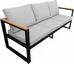 Loungeset 5 Plaatsen Van Aluminium En Eucalyptus – NAZCA – Antraciet Structuur, Lichtgrijs Kussens -Meubel Verkoop 1200x1035 1