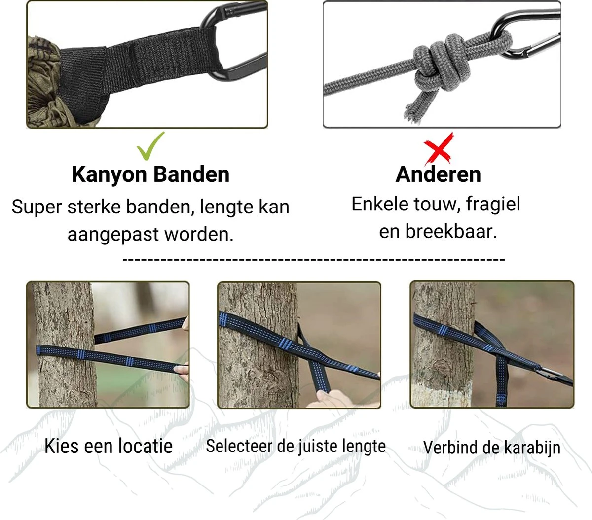Kanyon Hangmat - Incl. Karabijnhaken En Riemen - Licht Parachutestof - 260 X 140 Cm - Tot 200kg - Groen/Khaki 5 Kanyon Hangmat - Incl. Karabijnhaken En Riemen - Licht Parachutestof - 260 X 140 Cm - Tot 200kg - Groen/Khaki - Afbeelding 3