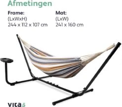 Vita5 Hangmat Met Standaard – 2 Persoons – Incl. Bekerhouder – 205kg Draaggewicht – Blauw/Wit/Bruin -Meubel Verkoop 1200x1056 1