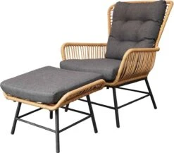 BUITEN Living Dex Wicker Loungestoel Tuin Incl. Wicker Voetenbank | Wicker + Aluminium | Bamboe Antraciet -Meubel Verkoop 1200x1056