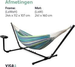 Vita5 Hangmat Met Standaard – 2 Persoons – Incl. Bekerhouder – 205kg Draaggewicht – Groen/Blauw -Meubel Verkoop 1200x1063 3