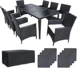 Tectake - Tuinmeubelset - 8 Persoons - Zwart