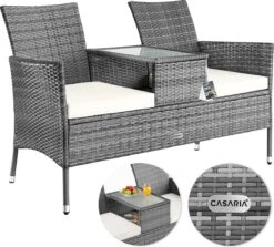 Casaria Polyrattan Tuinbank - Incl. Tafel & Kussens 7 Cm - Grijs -Meubel Verkoop 1200x1084 1