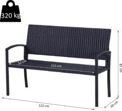 Outsunny Polyrotan Tuinbank 2-zits Parkbank Bank Staal Zwart 867-022 -Meubel Verkoop 1200x1093