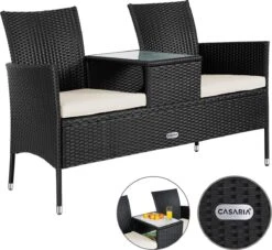Casaria Polyrattan Tuinbank - Incl. Kussen - 143x55x88 Cm Zwart -Meubel Verkoop 1200x1101