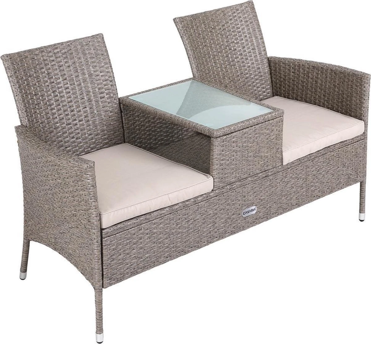 Casaria Tuinbank Polyrattan - 2-Zits Incl.Tafel - Weerbestendig Beige 4 Casaria Tuinbank Polyrattan - 2-Zits Incl.Tafel - Weerbestendig Beige - Afbeelding 2