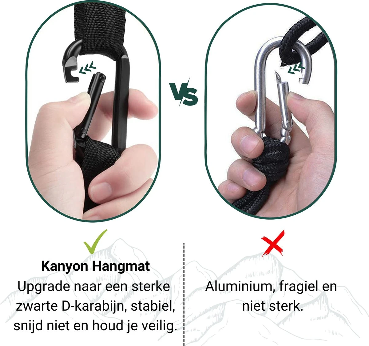 Kanyon Hangmat - Incl. Karabijnhaken En Riemen - Licht Parachutestof - 260 X 140 Cm - Tot 200kg - Groen/Khaki 6 Kanyon Hangmat - Incl. Karabijnhaken En Riemen - Licht Parachutestof - 260 X 140 Cm - Tot 200kg - Groen/Khaki - Afbeelding 4