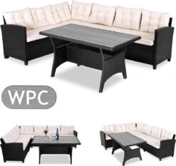 Casaria Polyrattan Tuinset - 15 Delig Voor 6 Personen – Crème Zwart -Meubel Verkoop 1200x1131 8