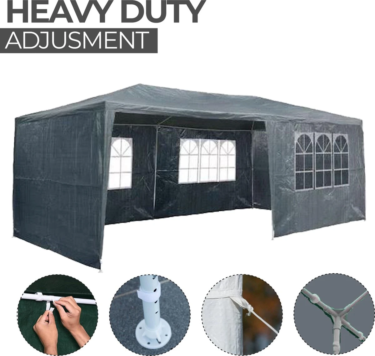 MaxxGarden Partytent - Paviljoen - 3x6m - Incl. Zijwanden - Waterdicht - Antraciet 4 MaxxGarden Partytent - Paviljoen - 3x6m - Incl. Zijwanden - Waterdicht - Antraciet - Afbeelding 2