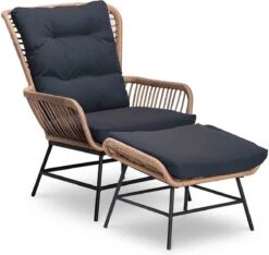 BUITEN Living Dex Wicker Loungestoel Tuin Incl. Wicker Voetenbank | Wicker + Aluminium | Bamboe Antraciet -Meubel Verkoop 1200x1139