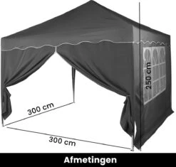 Easy Up Partytent - Partytent - Paviljoen - Partytent Opvouwbaar - Partytent 3x3 - Partytent Met Zijwanden - Inclusief Trolley - Waterdicht - UV 50+ Bescherming - Met Ramen - 16 Kg - Staal - Antraciet - 300 X 300 Cm -Meubel Verkoop 1200x1142