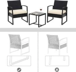 Songmics Tuinmeubelset, 3-delige Set, Van Polyrotan, Voor Outdoor, Terras, Balkon, Tuin, Eenvoudige Montage, Bijzettafel En 2 Stoelen, Zwart-beige -Meubel Verkoop 1200x1143 7