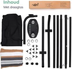 Vita5 Hangmat Met Standaard – 2 Persoons – Incl. Bekerhouder – 205kg Draaggewicht – Blauw/Wit/Bruin -Meubel Verkoop 1200x1143 8