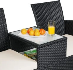 Casaria Polyrattan Tuinbank - Incl. Kussen - 143x55x88 Cm Zwart -Meubel Verkoop 1200x1155 1