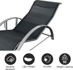 MaxxGarden Ligbed Set - 2 Stuks Zwart - Met Tafel - Sun Loungers - Loungebed -Meubel Verkoop 1200x1155