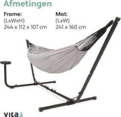 Vita5 Hangmat Met Standaard – 2 Persoons – Incl. Bekerhouder – 205kg Draaggewicht – Grijs -Meubel Verkoop 1200x1155 3