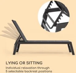 Blumfeldt Renazzo Lounge Ligstoel - Ligbed Voor De Tuin - Aluminium Tuinstoel - 6 Standen - Waterafstotend - Bekleding Van 70 % Pvc En 30 % Polyetheen - Zwart -Meubel Verkoop 1200x1157