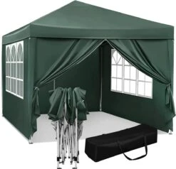 Waterdichte Partytent 3x3 Meter Opvouwbaar Met Zijwanden- Paviljoen Met Zijpanelen - Easy Up - Pop-up Tent Met Haringen, Touw En Anti Slip Poten
